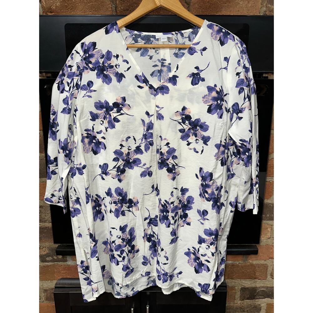 J. Jill Tunic Top Popover White Purple Flaral Oversized Flowy Boho Peasant Large